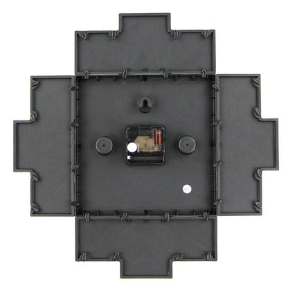 16-inch square black metal wall clock with silent quartz movement and pointer display