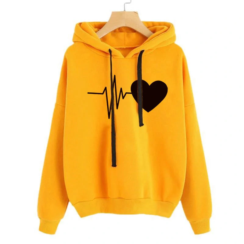Women's heart print streetwear hoodie in multiple colors