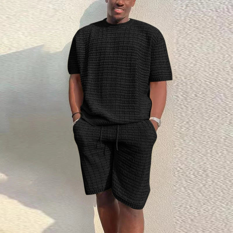 Men's summer outfit featuring a comfortable, breathable shirt and casual shorts set in a variety of color options