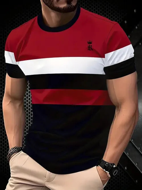 Men's casual short sleeve T-shirt in polyester fabric, loose fit style for summer wear