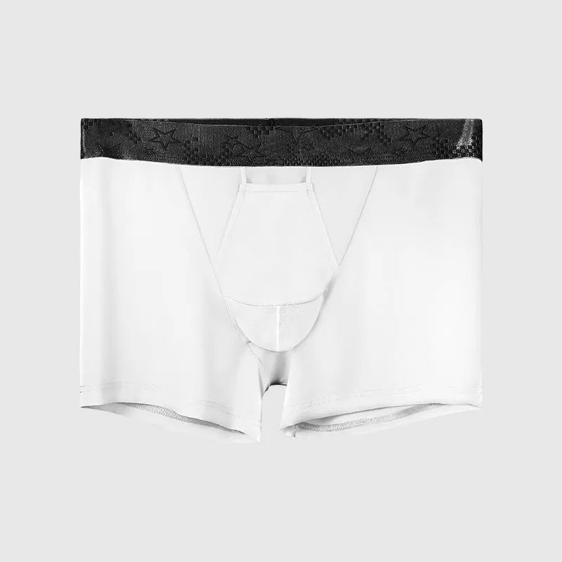 Men's black ice silk knitted nylon sports underwear, mid waist boyshort design