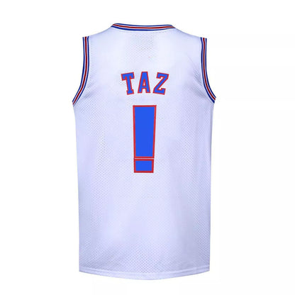 Space Movie Jersey Embroidery Retro Basketball Tank Top in white and black