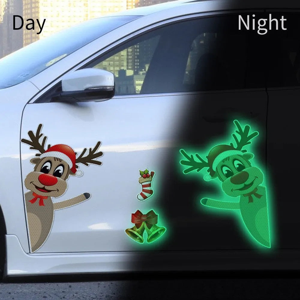 Christmas elk bell cartoon magnetic bumper sticker with luminous reflective design