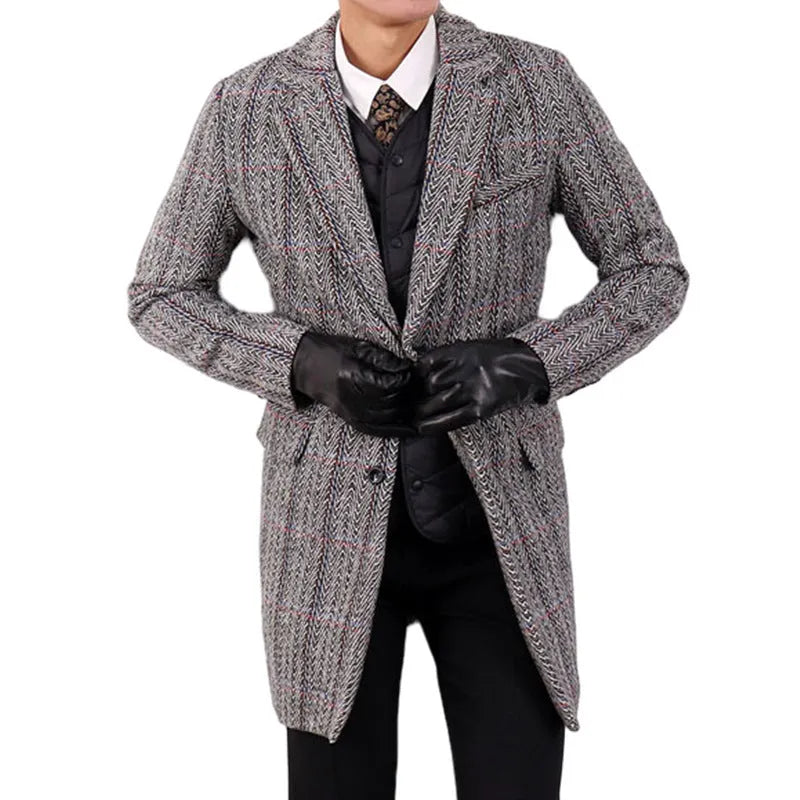 Men's thickened winter coat in picture colour with side seam pockets, available in sizes M to 3XL