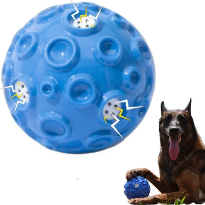 Colourful dog toy ball with meteorite-shaped bumps for aggressive chewers and anxiety relief