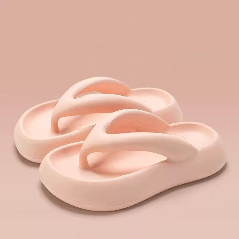 Solid color thick-soled flip-flops with bow detail for summer wear