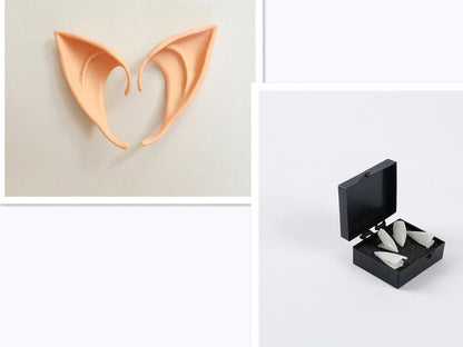 A pair of soft, flexible elf ears in various colors and sizes, perfect for Halloween costume accessories.