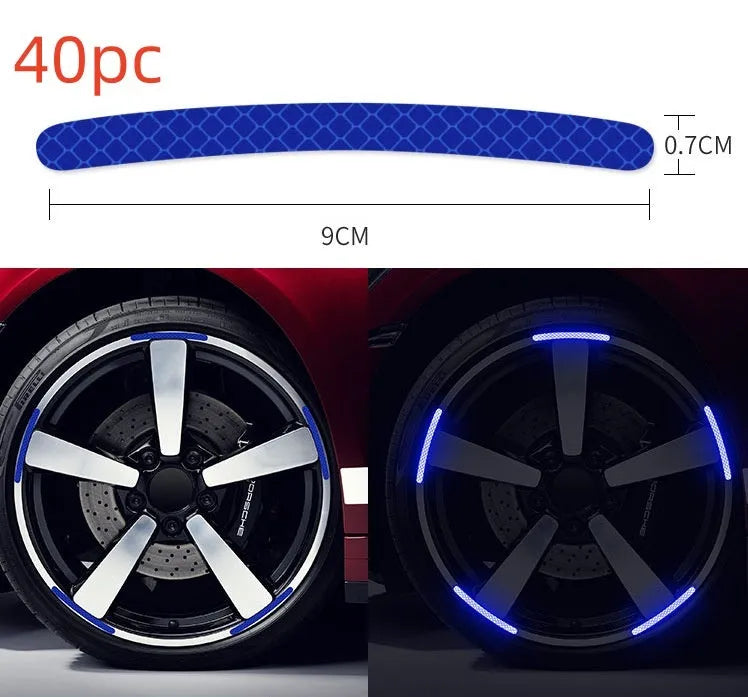 20-piece car wheel hub reflective stickers in multiple colours including fluorescent, rainbow and standard options