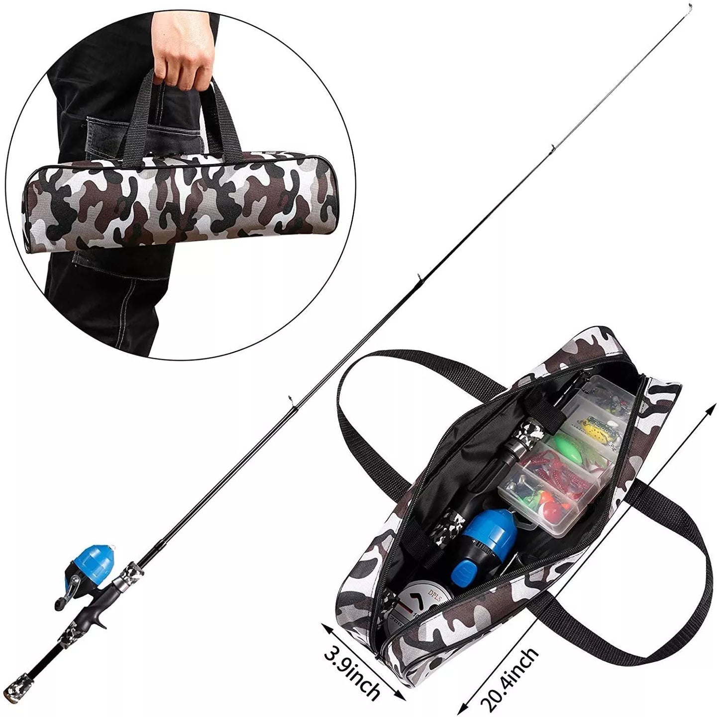 Kids and teens telescopic fishing rod set with non-slip grip and portable bag