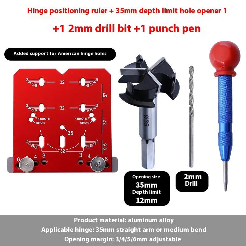 35mm adjustable hinge positioning ruler with hard alloy blade for cabinet door installation.