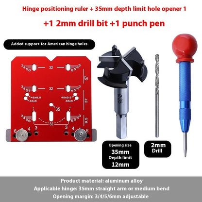 35mm adjustable hinge positioning ruler with hard alloy blade for cabinet door installation.