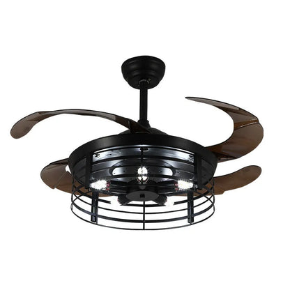 Industrial American retro ceiling fan lamp with 42-inch acrylic blades and remote control on wooden table