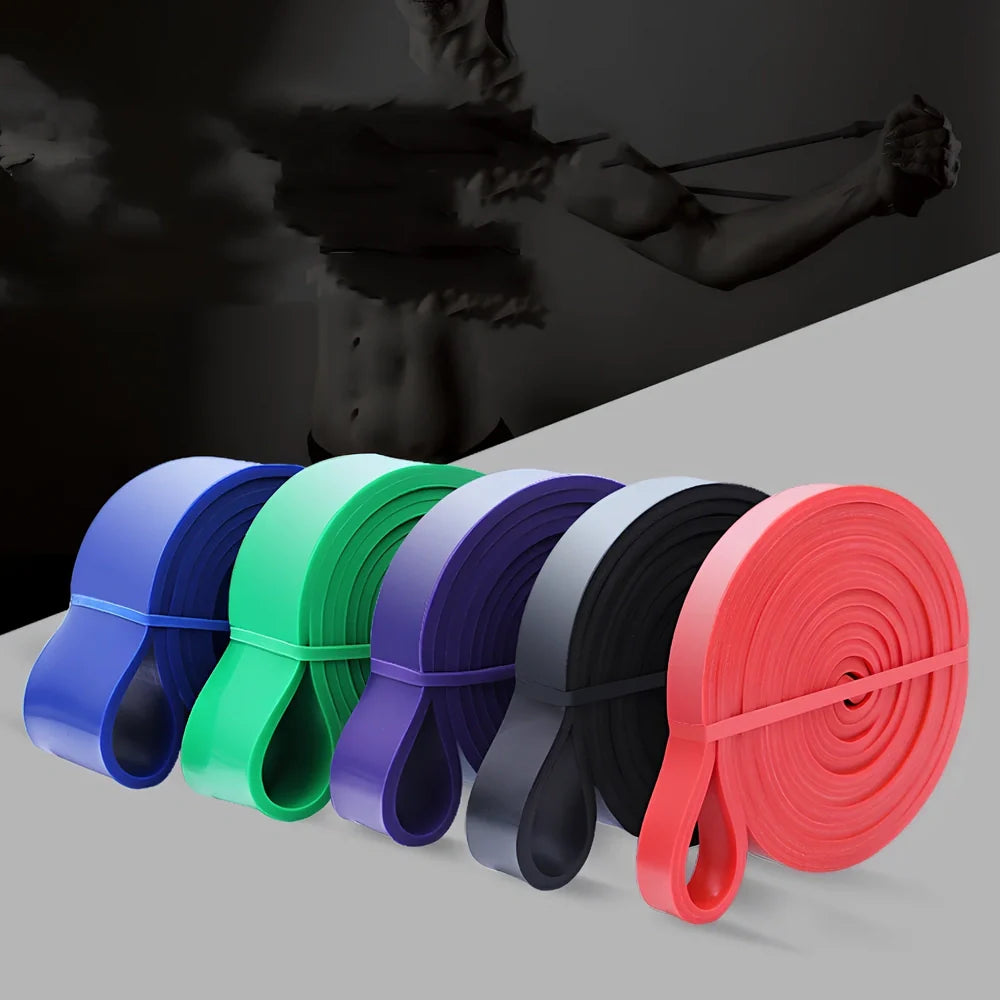 Plastic resistance band showing 2080mm length with width measurement indicators at 12mm, 20mm, 32mm, and 45mm points