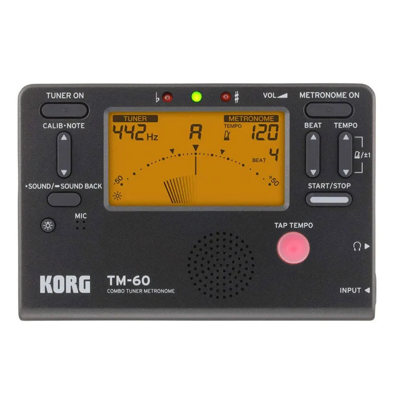 Universal tuning metronome with plastic shell showing tempo controls and display