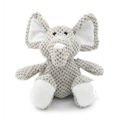 Plush dog squeaky toy in animal shapes for teeth cleaning and interactive play