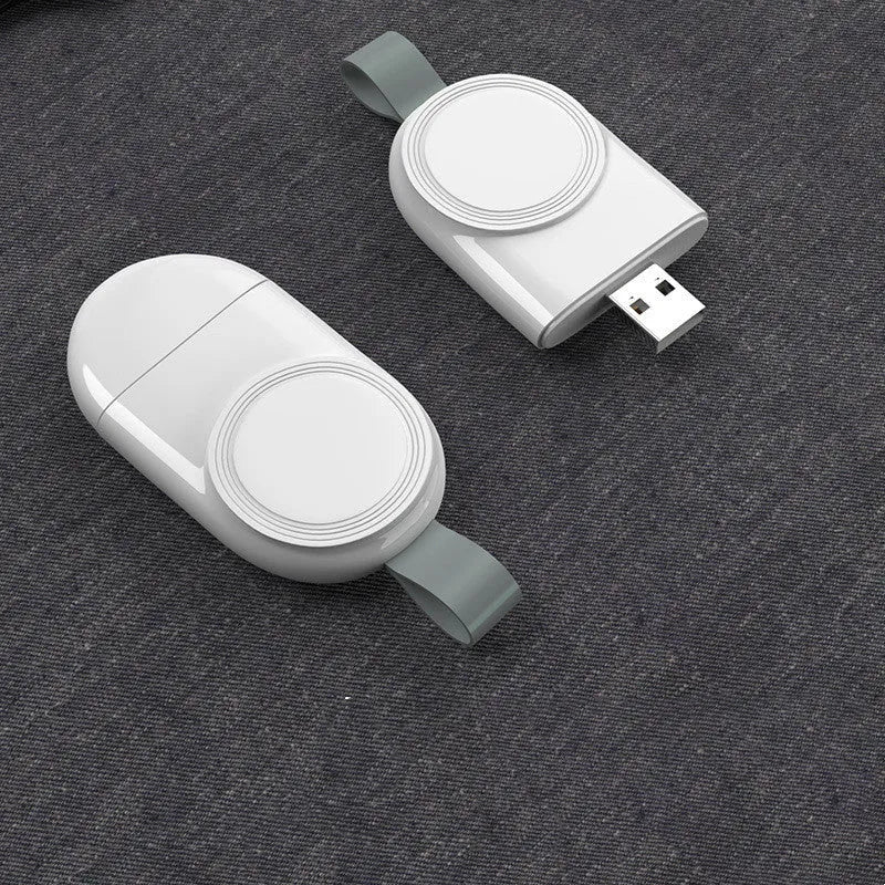 Portable Apple Watch wireless charging dock station with USB cable and built-in battery