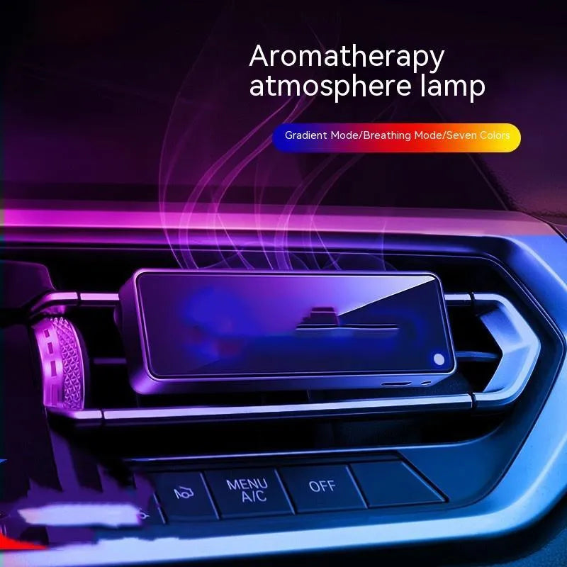 Black automobile aromatherapy air outlet ambience light with LED and fragrance sticks for car vents
