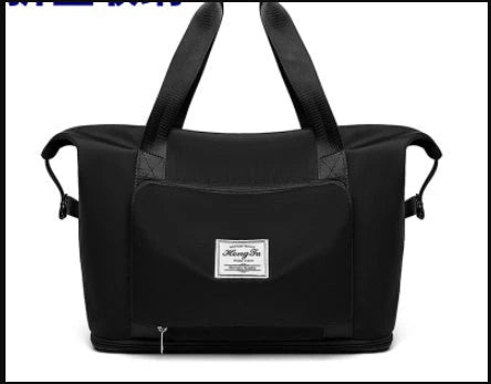 Roomy and foldable gym bag for women with waterproof Oxford fabric, multiple pockets, and wet/dry separation compartment