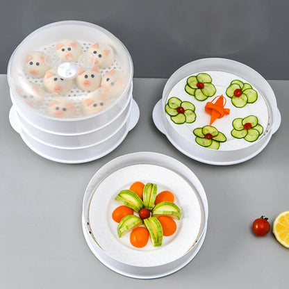 Modern minimalist microwave steamer box with layered design for healthy cooking