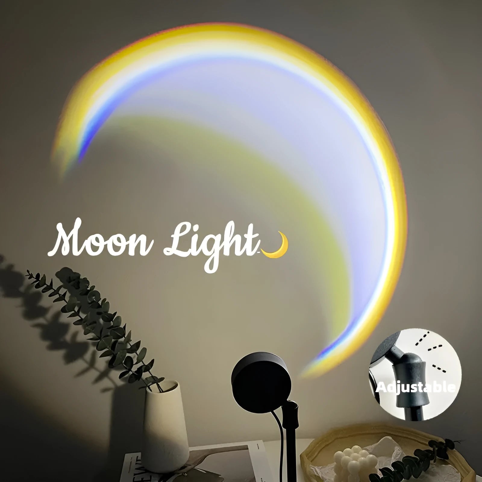 INS Scandinavian-style USB moon lamp projector with 360° rotation base for bedroom ambient lighting