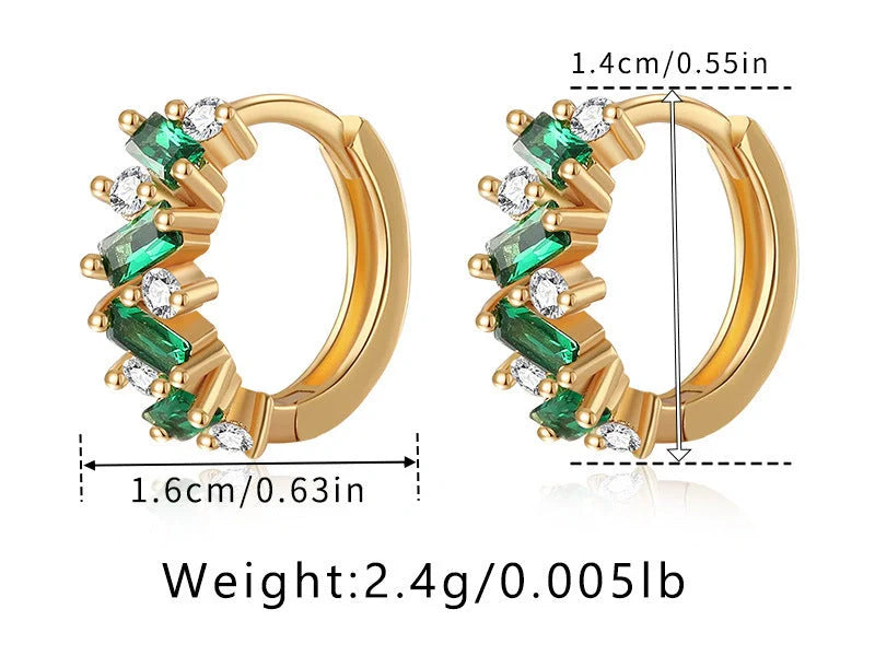 Elegant Leaf Design Zircon Emerald Ear Clips for women, featuring unique inlays and 18K copper material.