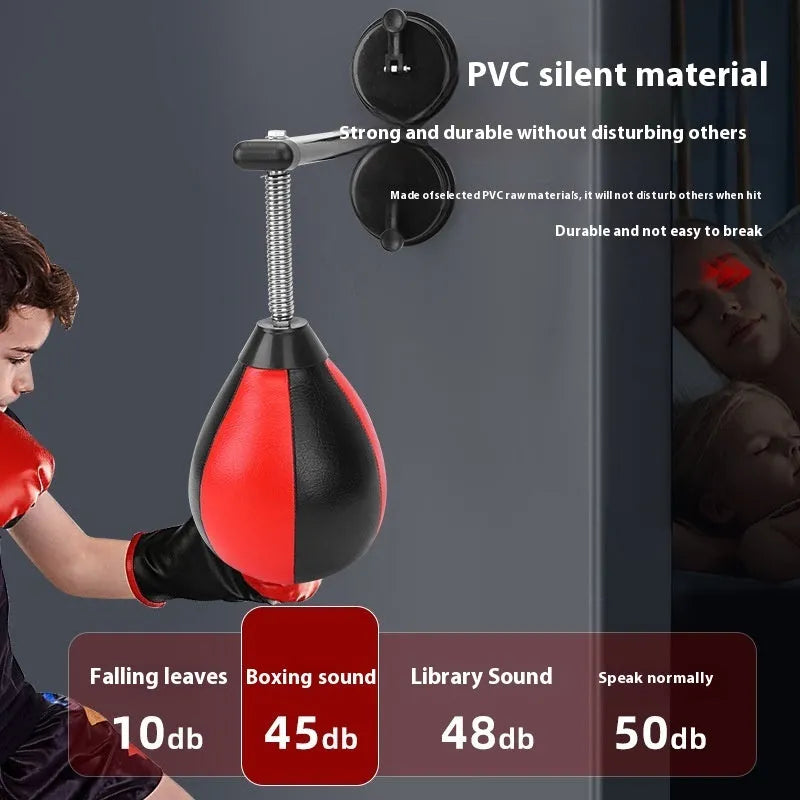 Pear-shaped inflatable boxing ball with double suction cups mounted on door