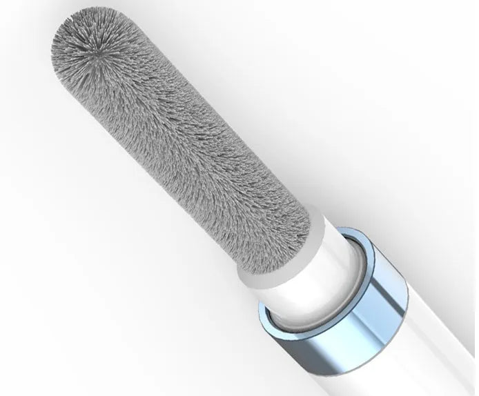 Blue electronics cleaning pen with metal nib, brush, and sponge for cleaning earbuds and phones
