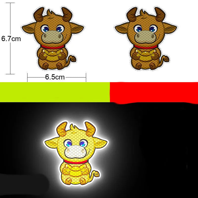Reflective warning signs for automobiles and motorcycles with diamond film, 9cm by 5cm, in styles like Bucktooth melon seeds