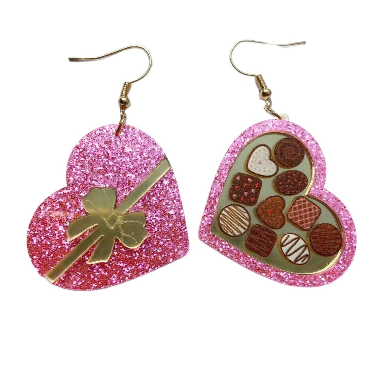 Romantic red heart-shaped earrings with an ice cream-inspired design in water-pattern or sequin finishes