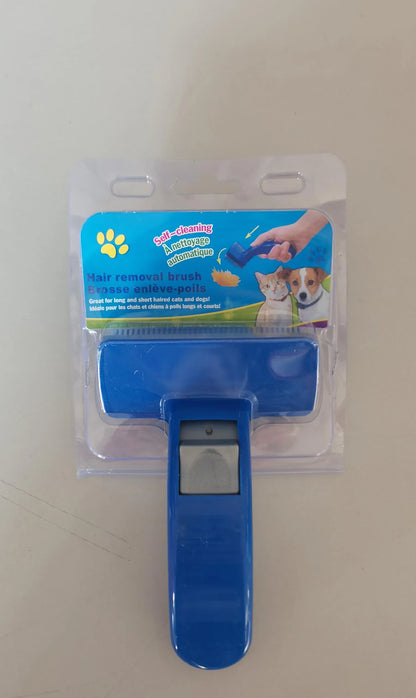 Self cleaning pet brush comb for dogs and cats, plastic grooming tool measuring 16 x 10cm