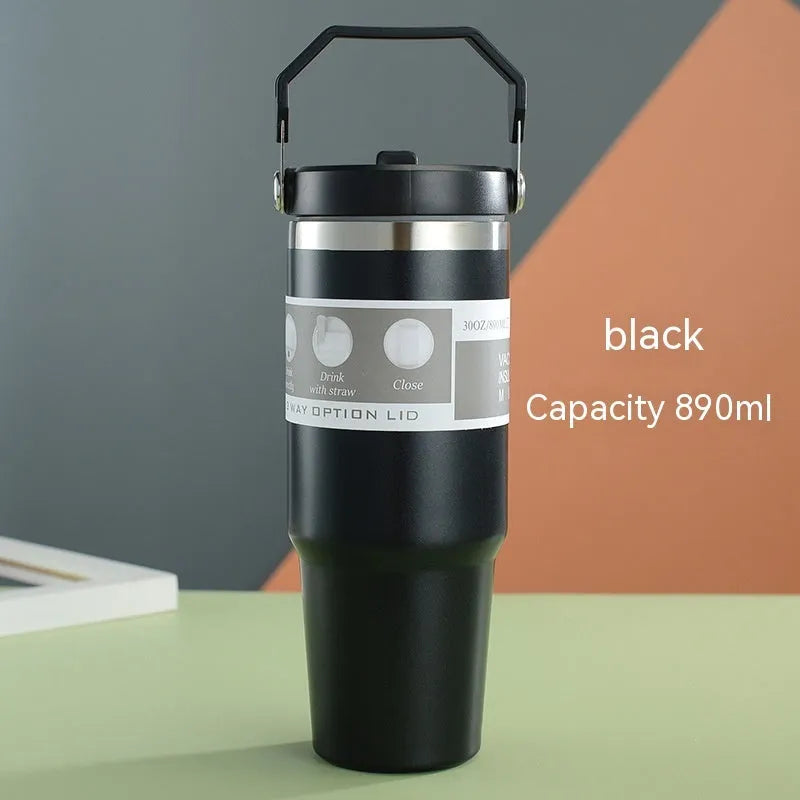 30 oz stainless steel insulated travel tumbler with handle cover in dark pink colour