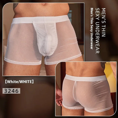 Men's black breathable ultra-thin boxer briefs with elastic waistband and supportive pouch design