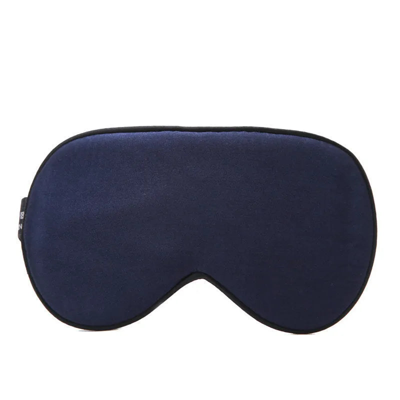 Double-sided mulberry silk eye mask showing 22cm by 11cm dimensions in navy blue colour