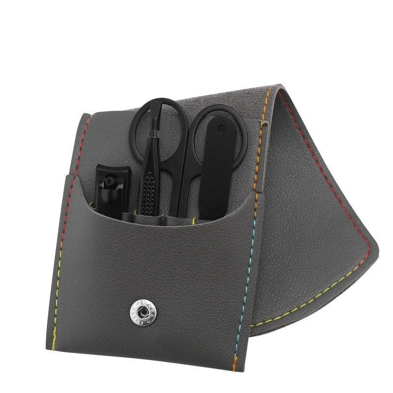 Premium 16-piece manicure set with sleek leather case, including nail clippers, scissors, tweezers, and other grooming tools