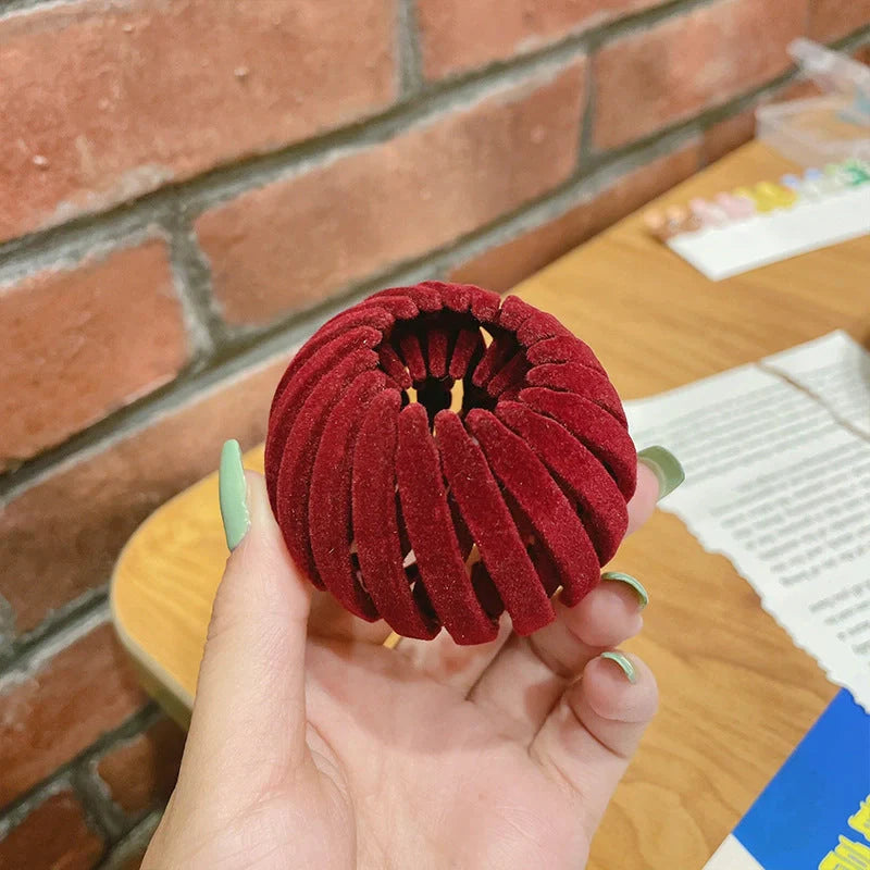 Velvet Bird's Nest Hair Ring Hairpin in various colors for stylish high ponytails