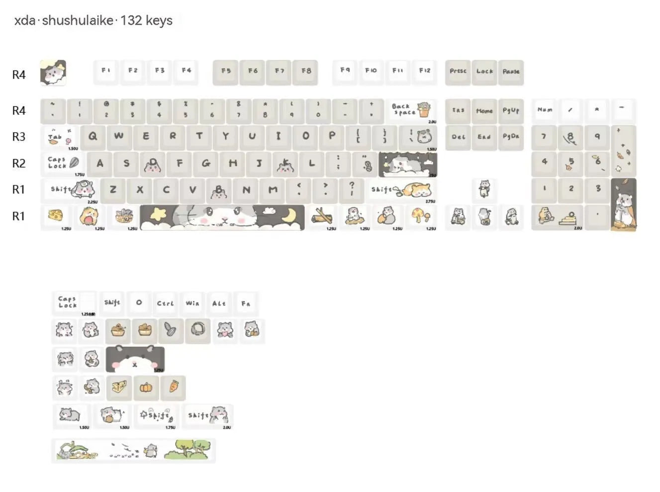 Custard design mechanical keyboard keycap set for 68 75 98 100 column layouts in mouse grey and yellow colourways