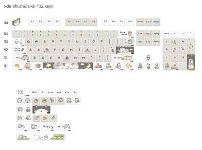 Custard design mechanical keyboard keycap set for 68 75 98 100 column layouts in mouse grey and yellow colourways