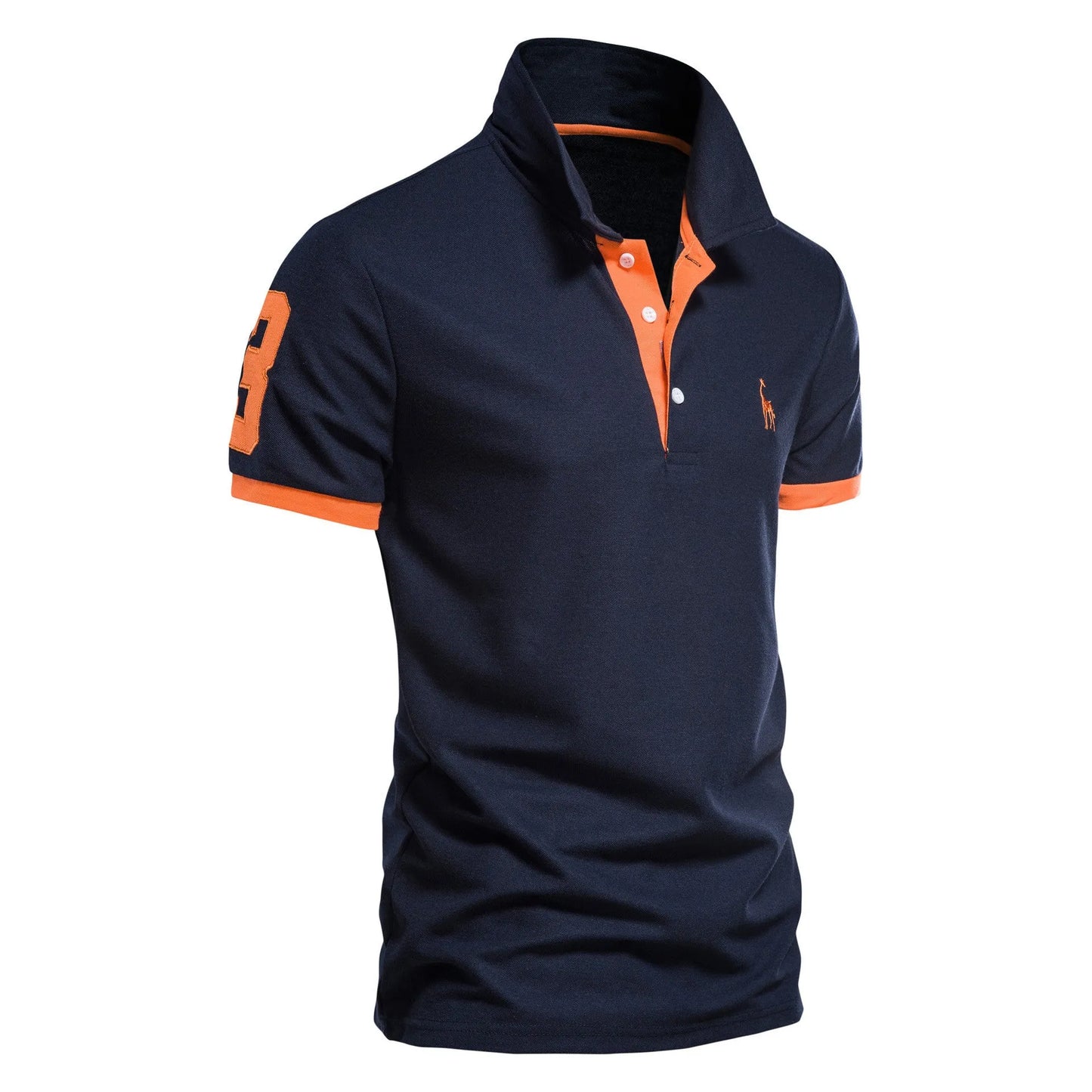 Men's slim-fit short sleeve T-shirt with embroidered deer design on front, available in multiple colours