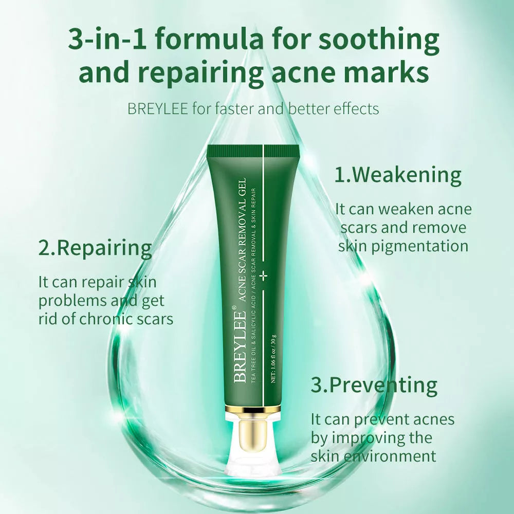 Acne scar removal gel with tea tree oil, 30g size, compact and effective for daily skincare