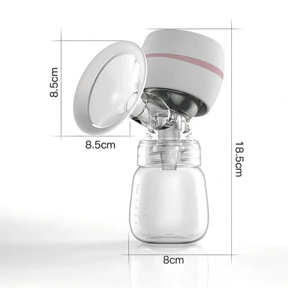 White electric breast pump with silicone shield measuring 8cm wide and 18.5cm tall