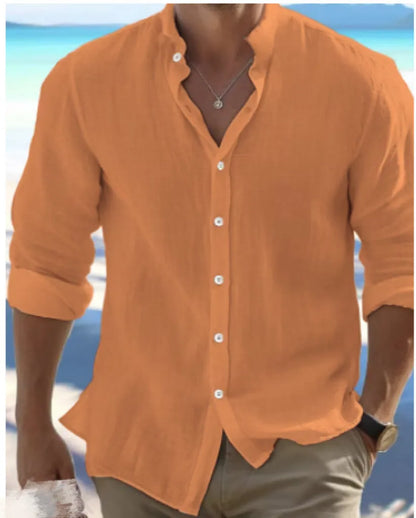 Men's white long-staple cotton pullover shirt with collage stitching detail, sizes S to 5XL