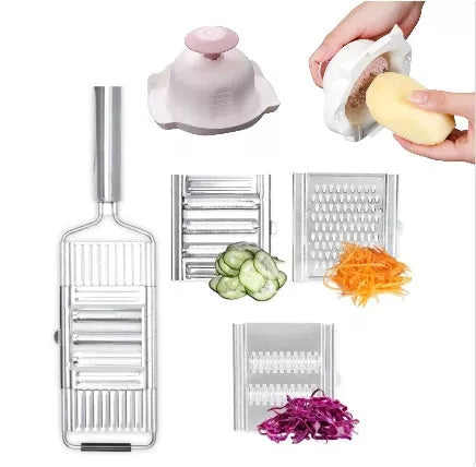 Stainless steel grater and slicer set with non-slip handle for efficient kitchen prep