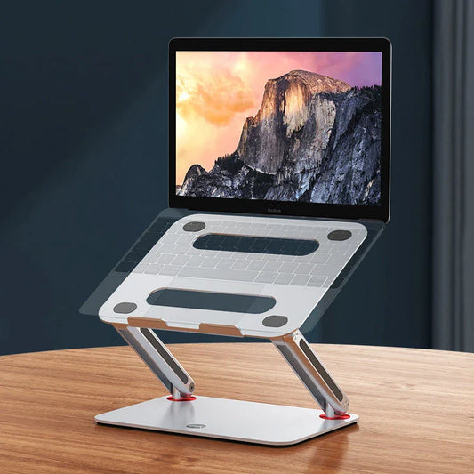 Adjustable aluminum laptop cooling stand with foldable, ergonomic, and portable design