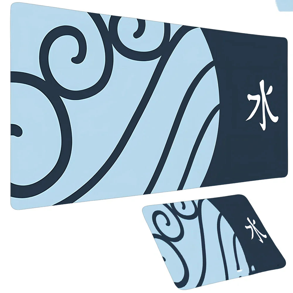 Large anime fish design mouse pad, rubber base, cloth surface, sizes 600x300x2mm to 1000x500x3mm, non-slip for desks