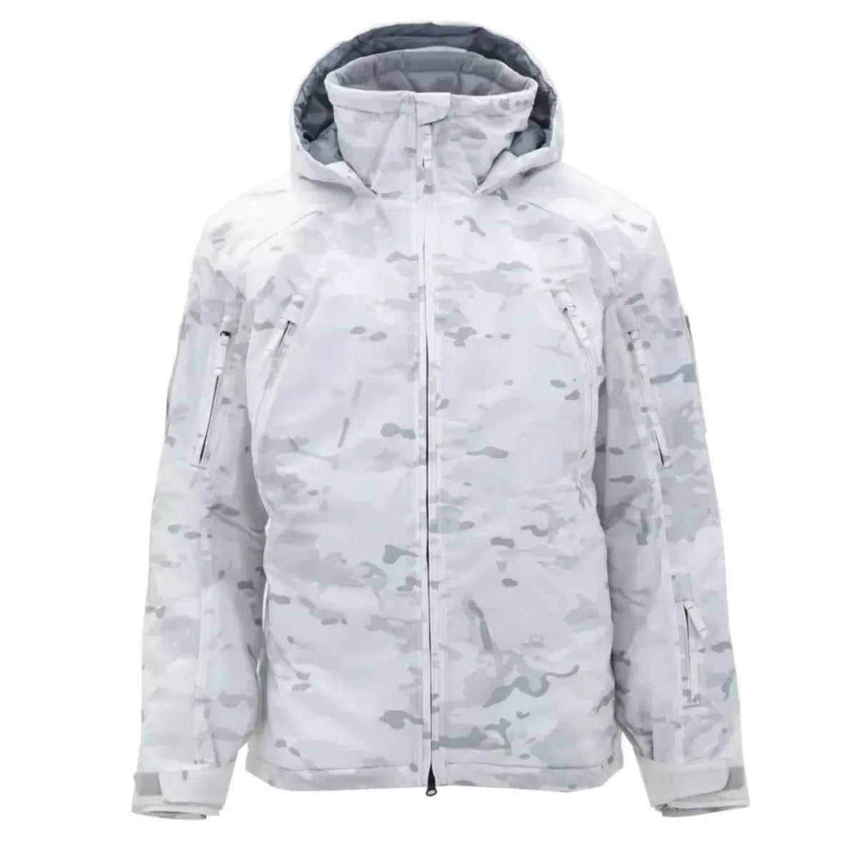 Cotton winter jacket in camouflage pattern showing medium length cut