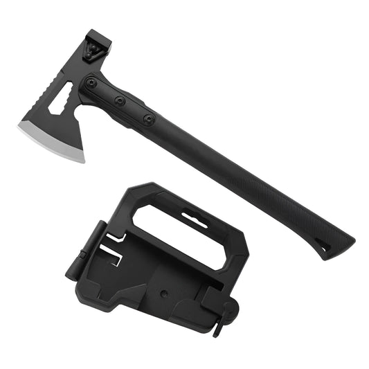 Stainless steel camping survival axe with ABS handle measuring 40cm by 15cm