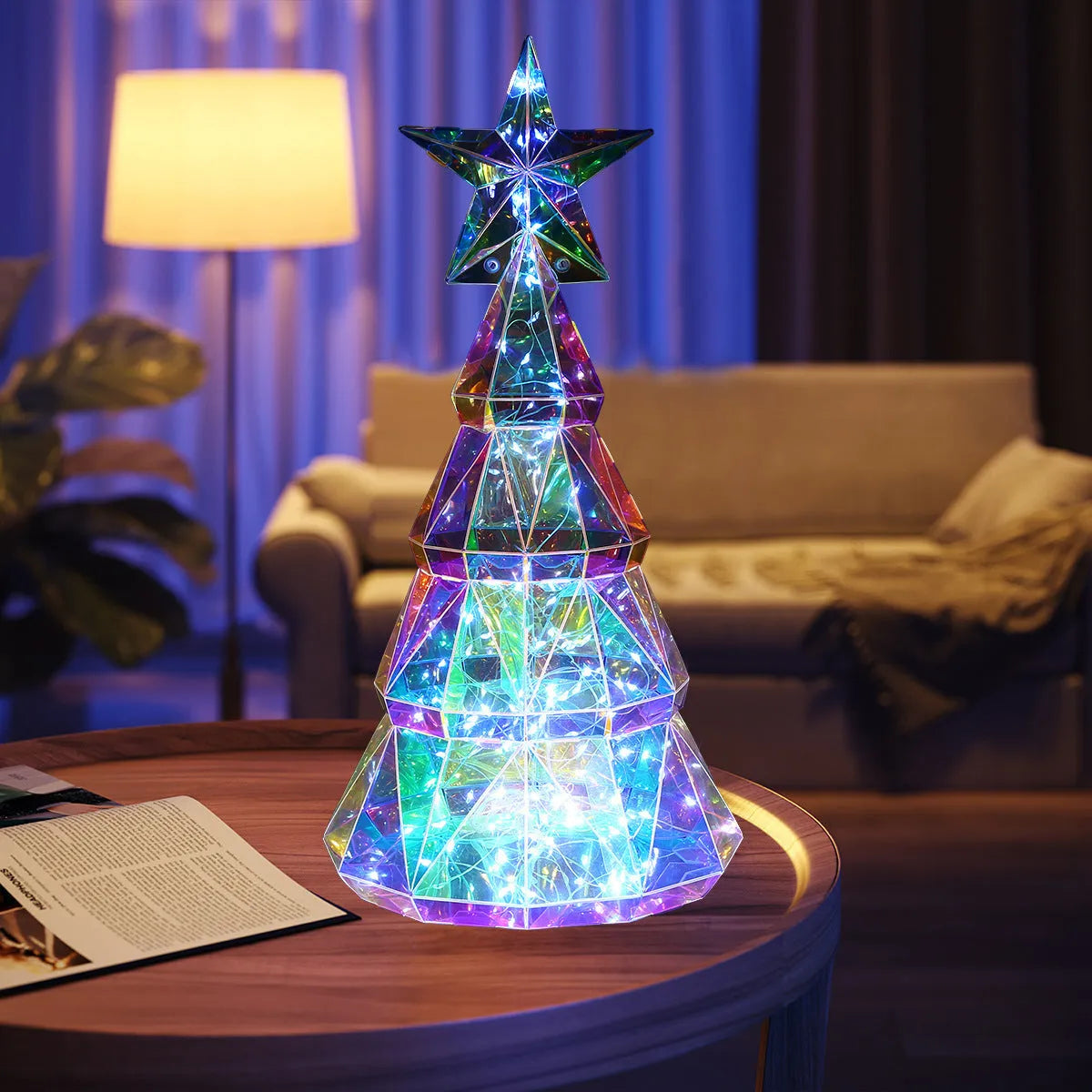 Colourful cartoon Christmas tree decoration with luminous feature, 14.5x4.8x20cm dimensions