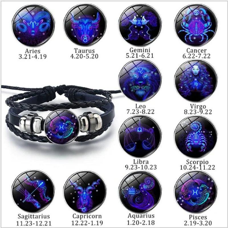 Luminous zodiac bracelet with glow-in-the-dark astrological symbols for stylish nightlight fashion