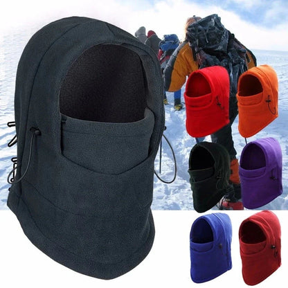 A versatile windproof ski hat with an integrated face mask and neck gaiter, providing complete protection from the elements during outdoor activities.