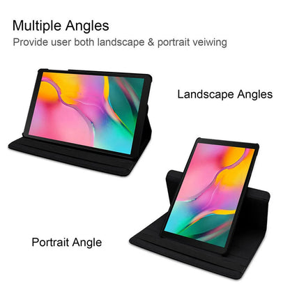 Imitation leather rotating clamshell sleeve case for iPad tablets in multiple colours.